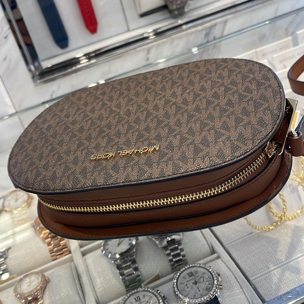 Michael Kors Jet Set Travel Medium Signature Logo EW Crossbody Bag Brown NWT - Picture 10 of 16